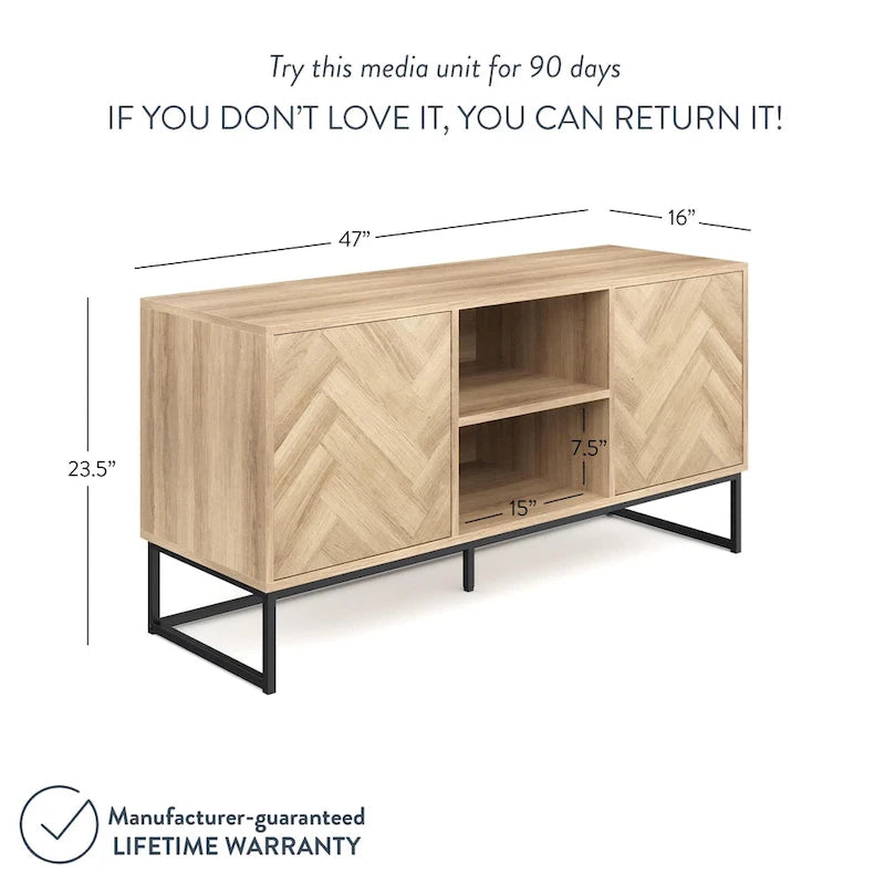 47" Herringbone Wood TV Stand with Storage - Rustic Brown