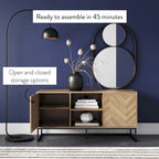 47" Herringbone Wood TV Stand with Storage - Rustic Brown