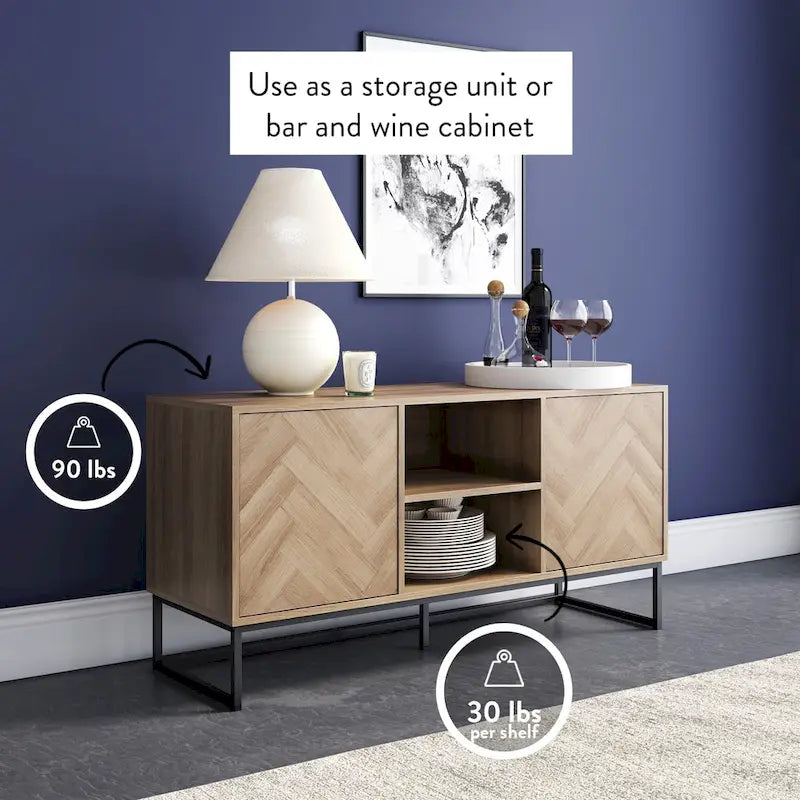 47" Herringbone Wood TV Stand with Storage - Rustic Brown