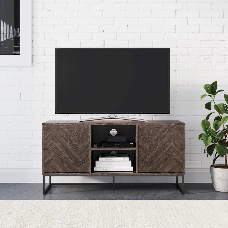 47" Herringbone Wood TV Stand with Storage - Rustic Brown