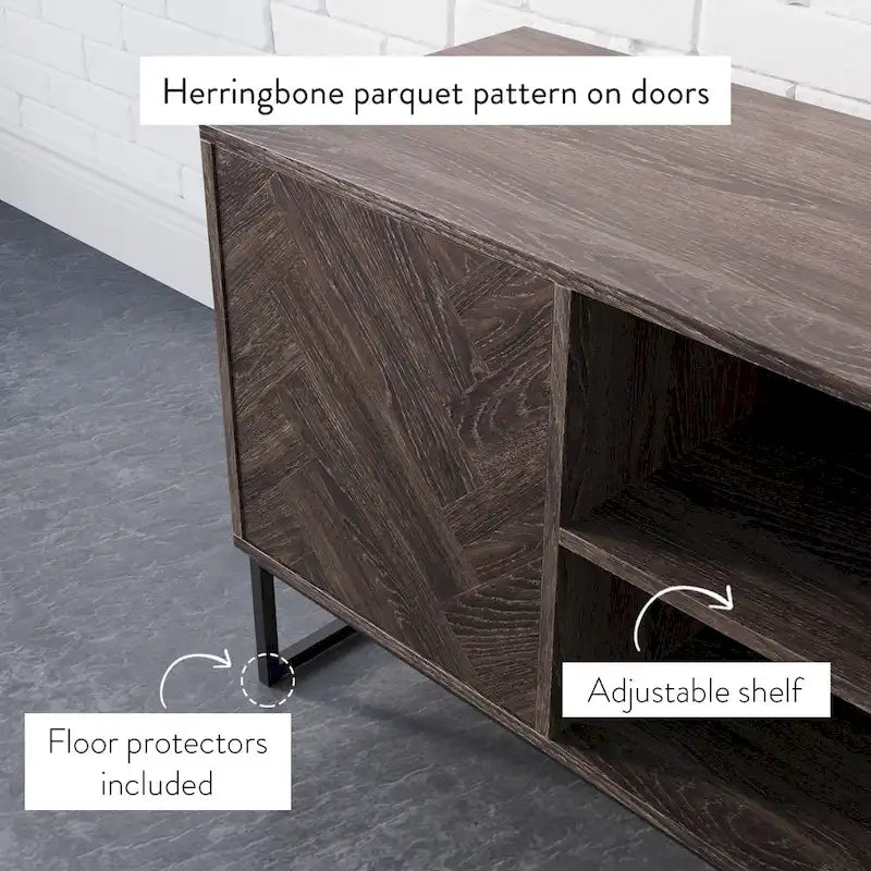 47" Herringbone Wood TV Stand with Storage - Rustic Brown