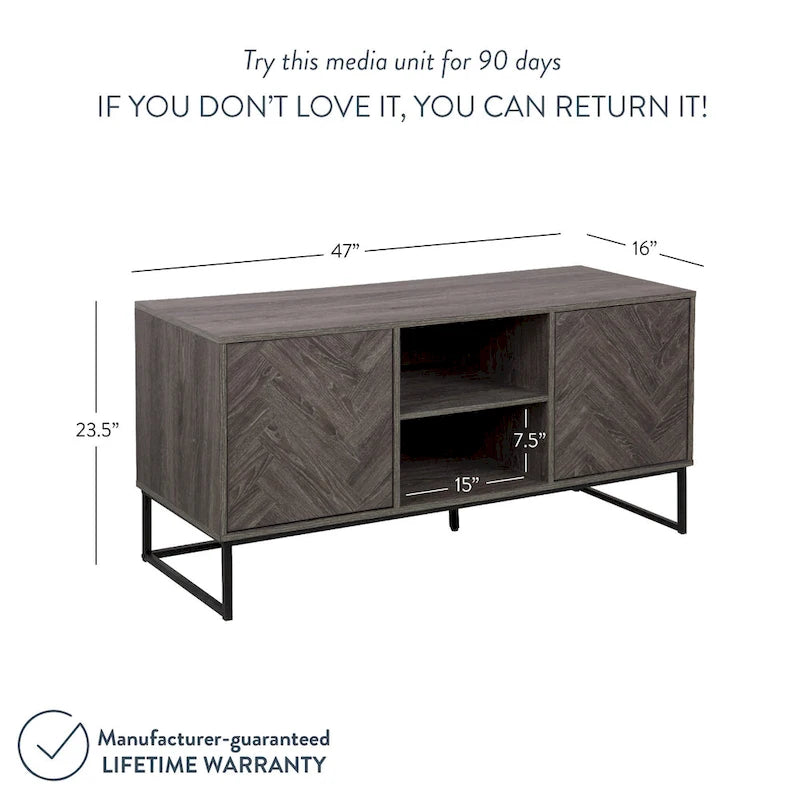 47" Herringbone Wood TV Stand with Storage - Rustic Brown