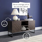 47" Herringbone Wood TV Stand with Storage - Rustic Brown