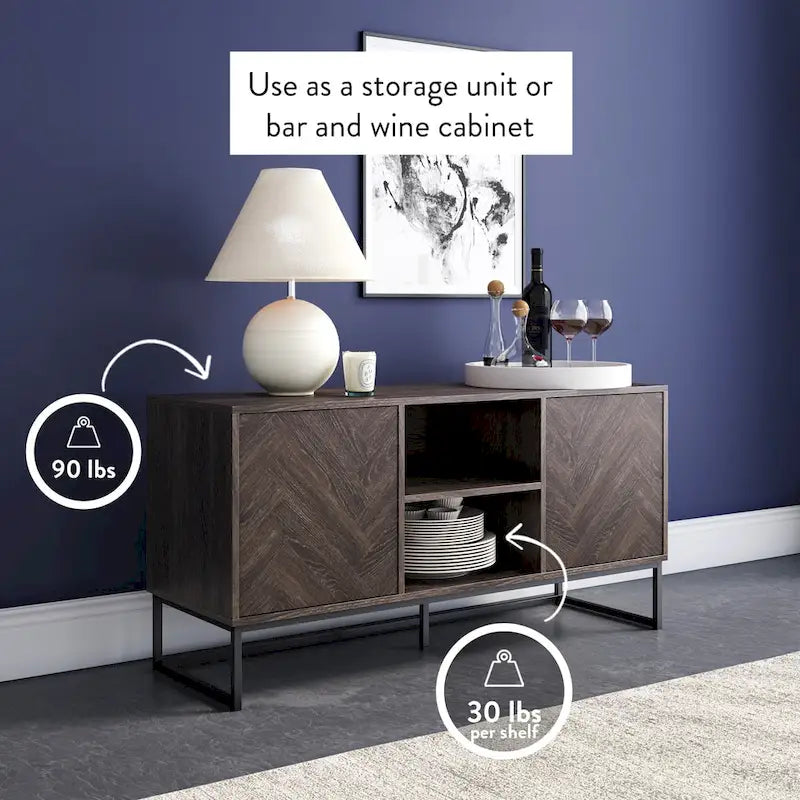 47" Herringbone Wood TV Stand with Storage - Rustic Brown