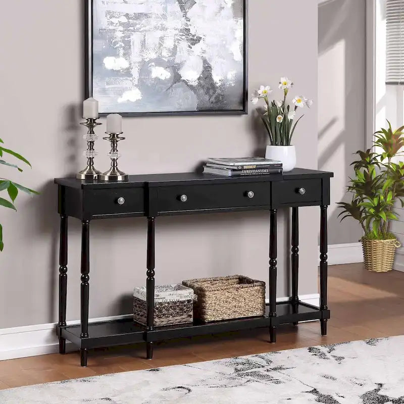 3-Drawer Console Table with Shelf - Rubberwood