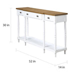 3-Drawer Console Table with Shelf - Rubberwood