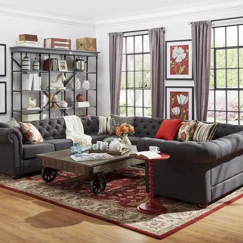 Tufted U-Shaped Sectional Sofa 10-Seater with Scroll Arms