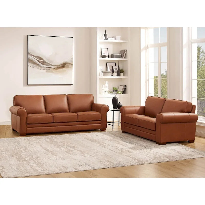 Brown Top Grain Leather Sofa with Track Arms
