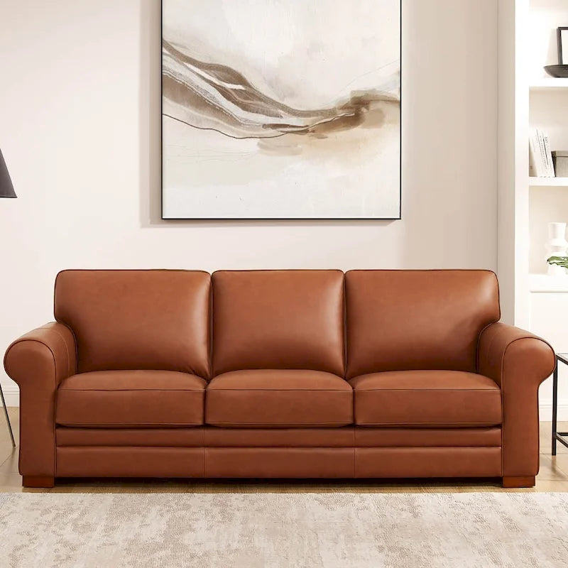 Brown Top Grain Leather Sofa with Track Arms