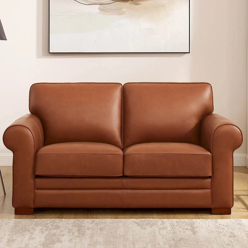 Brown Top Grain Leather Sofa with Track Arms