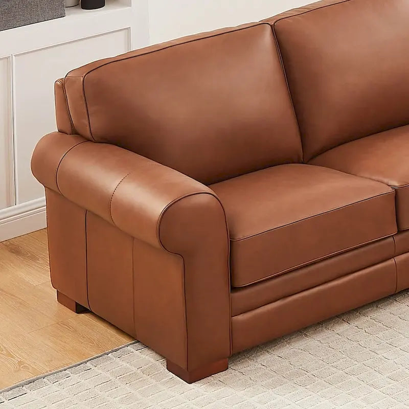Brown Top Grain Leather Sofa with Track Arms
