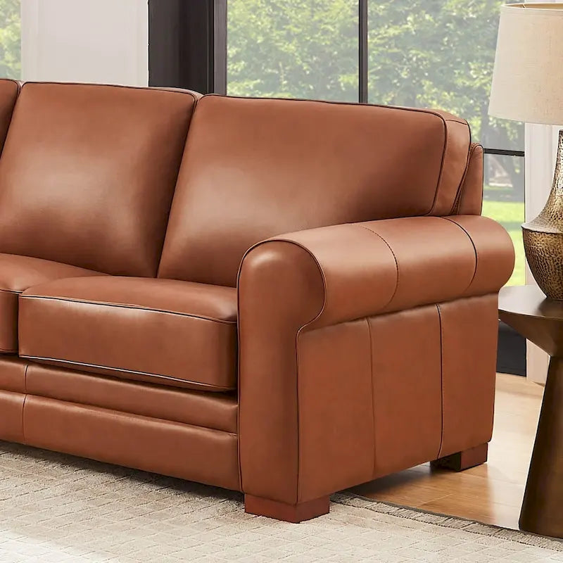 Brown Top Grain Leather Sofa with Track Arms