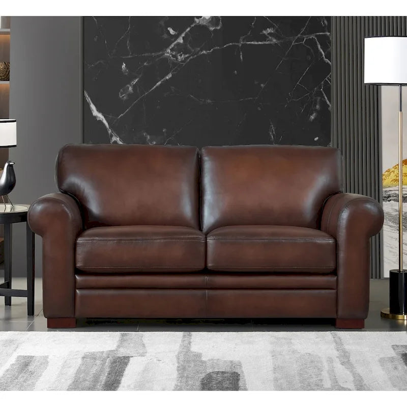 Brown Top Grain Leather Sofa with Track Arms