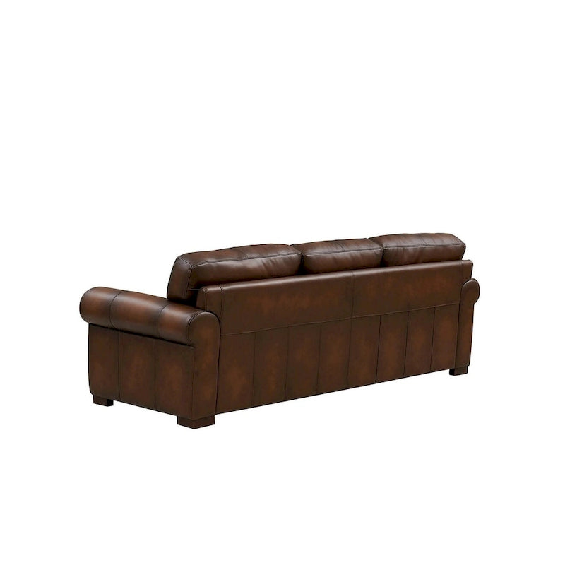 Brown Top Grain Leather Sofa with Track Arms