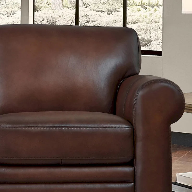 Brown Top Grain Leather Sofa with Track Arms