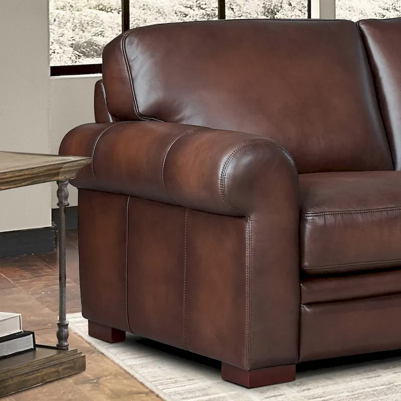 Brown Top Grain Leather Sofa with Track Arms