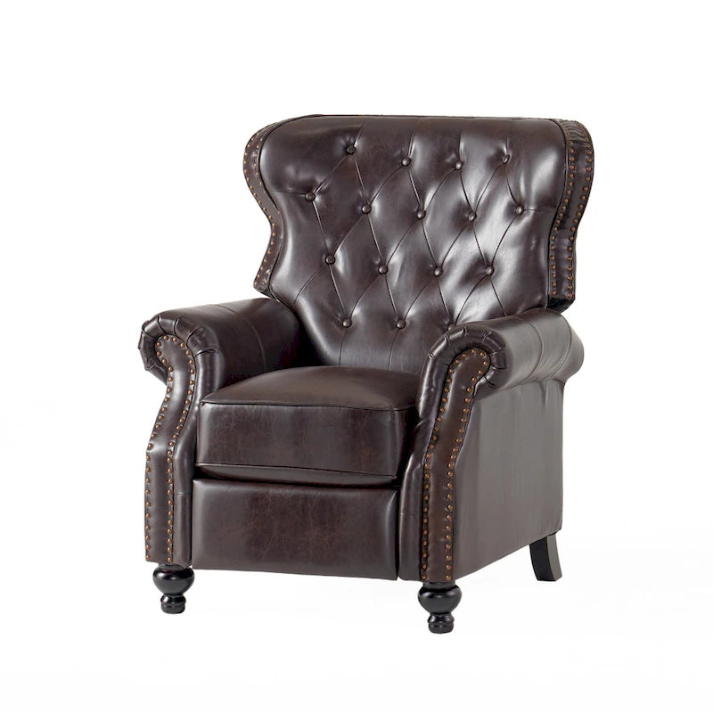 Brown Tufted Pushback Recliner with Nailhead Trim