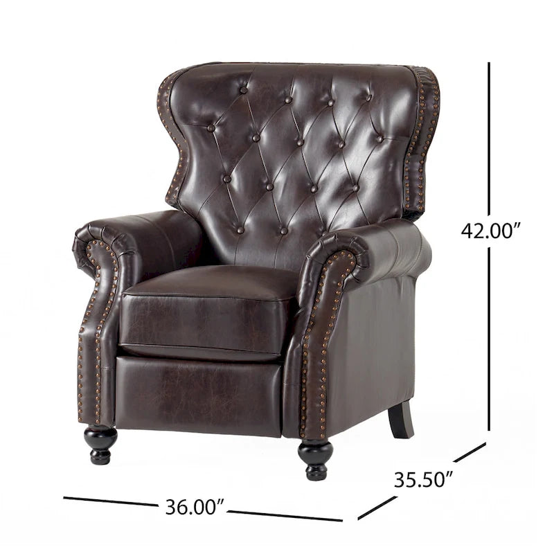 Brown Tufted Pushback Recliner with Nailhead Trim