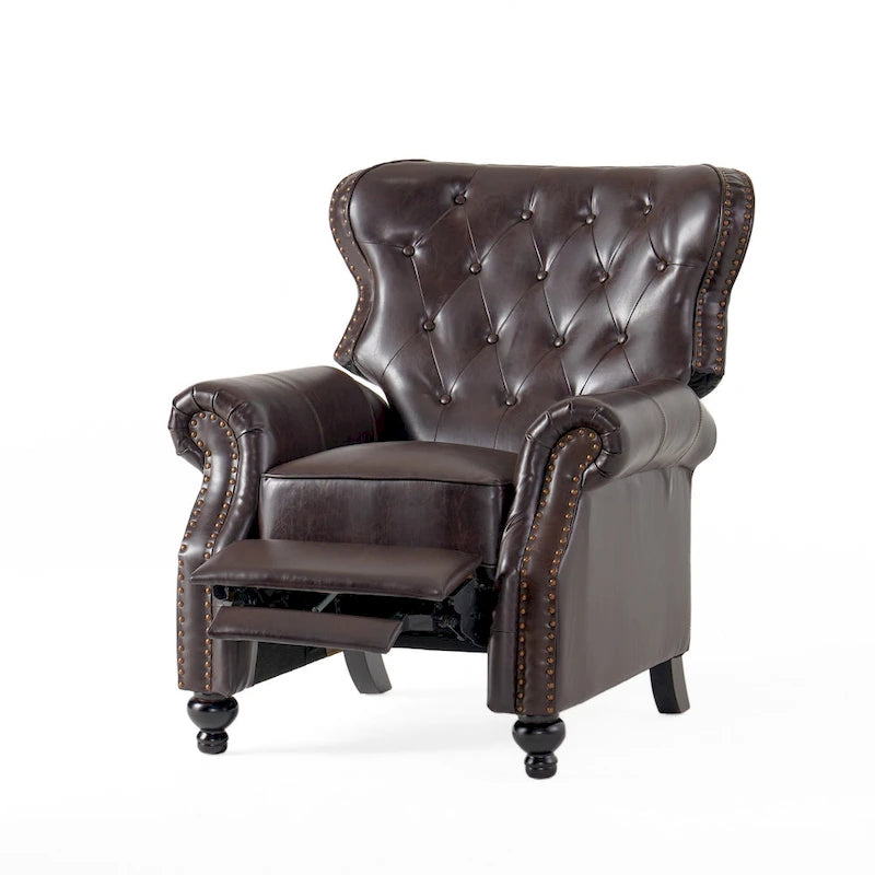 Brown Tufted Pushback Recliner with Nailhead Trim