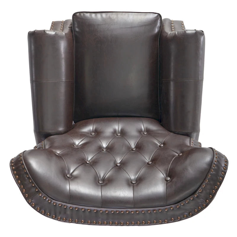 Brown Tufted Pushback Recliner with Nailhead Trim