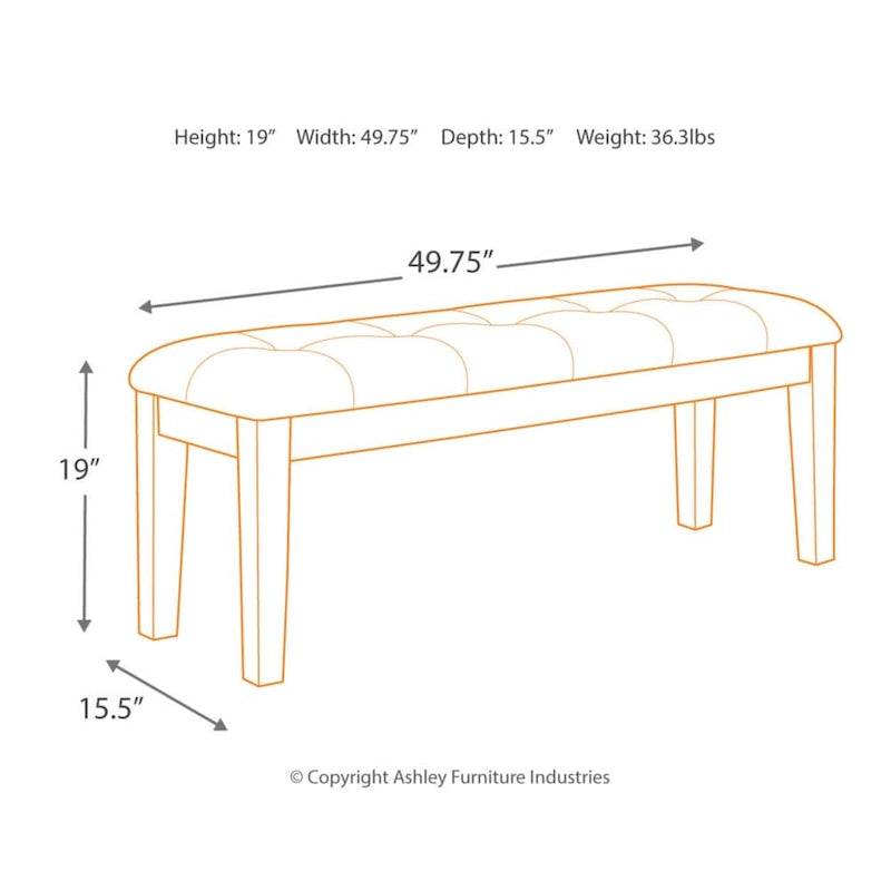 Brown Leatherette Dining Bench - 49.75  W x 16.25  D x 18.5  H