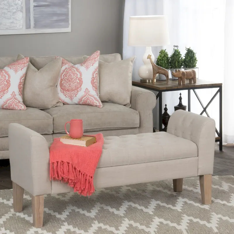 Tufted Storage Bench Settee - Sand Dune - 2-3 Seater