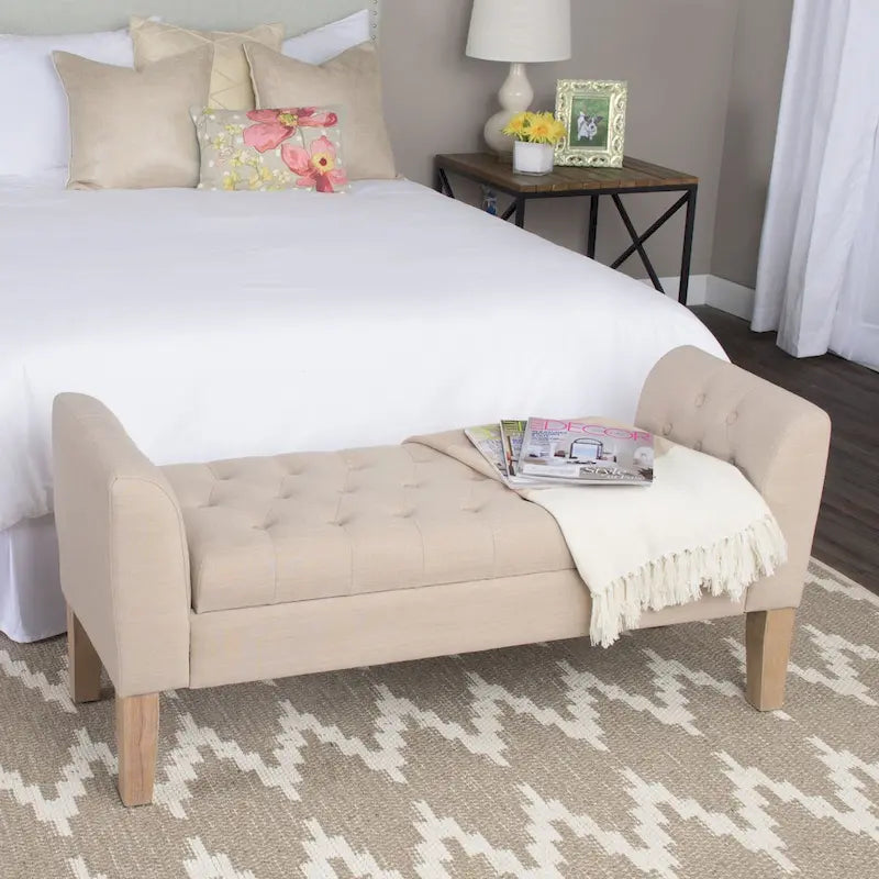 Tufted Storage Bench Settee - Sand Dune - 2-3 Seater