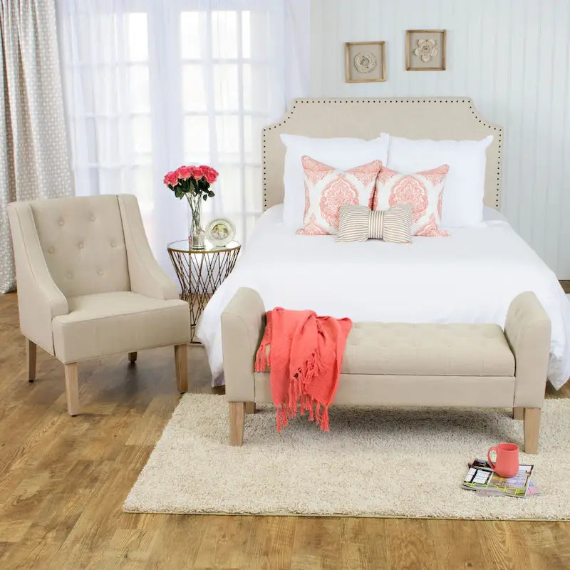 Tufted Storage Bench Settee - Sand Dune - 2-3 Seater