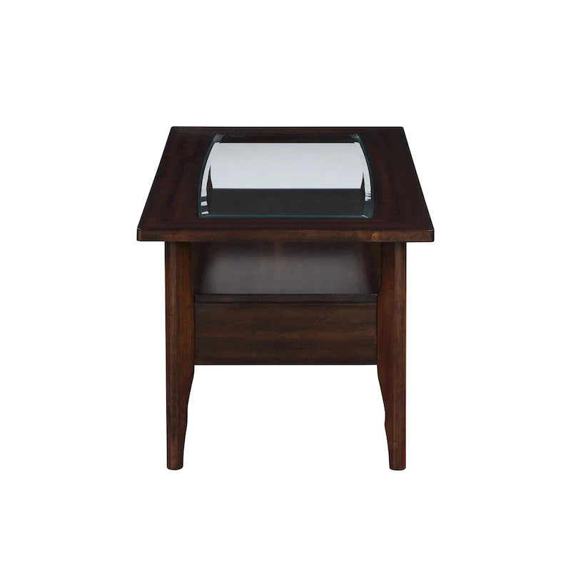 Traditional walnut 44-inch single-drawer glass coffee table