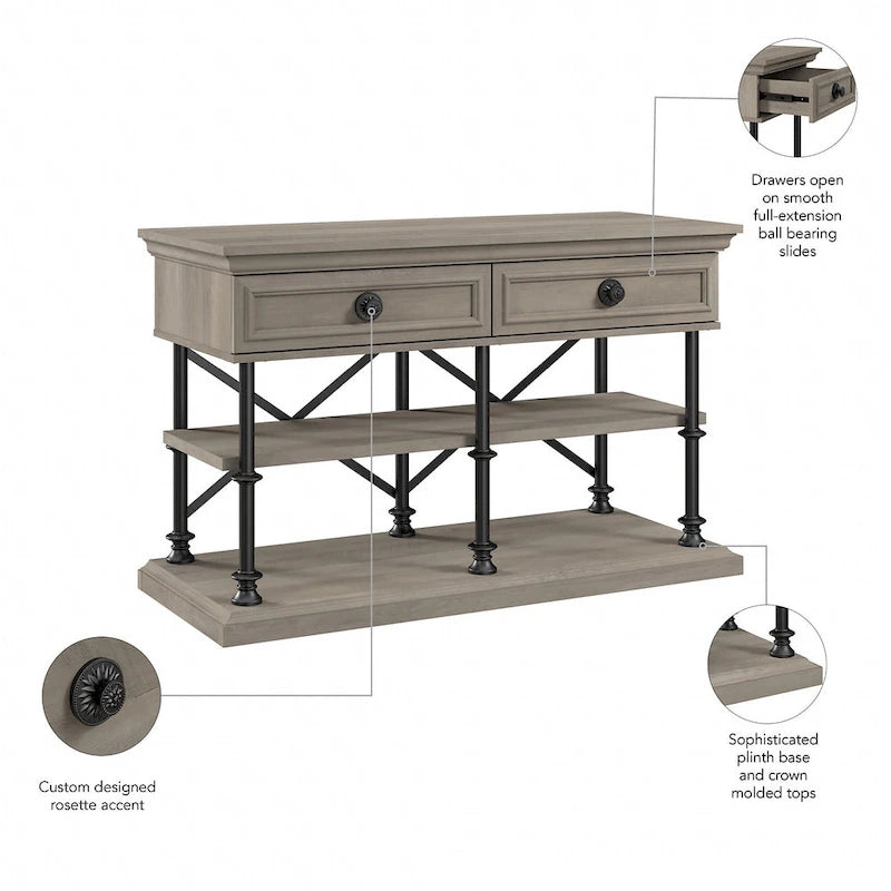 Industrial Console Table with 2 Drawers and Shelves