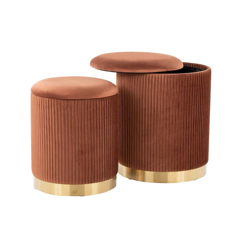 Silver Orchid Corday Contemporary Pleated Nesting Ottoman Set