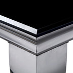 79-inch chrome-legged glass tabletop dining table