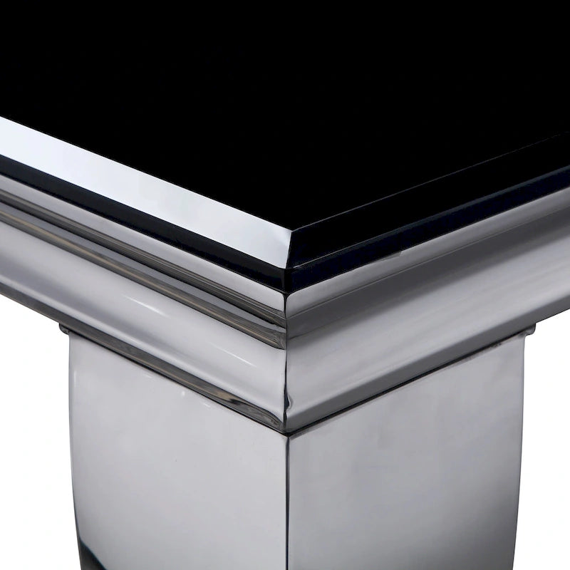 79-inch chrome-legged glass tabletop dining table