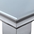 79-inch chrome-legged glass tabletop dining table