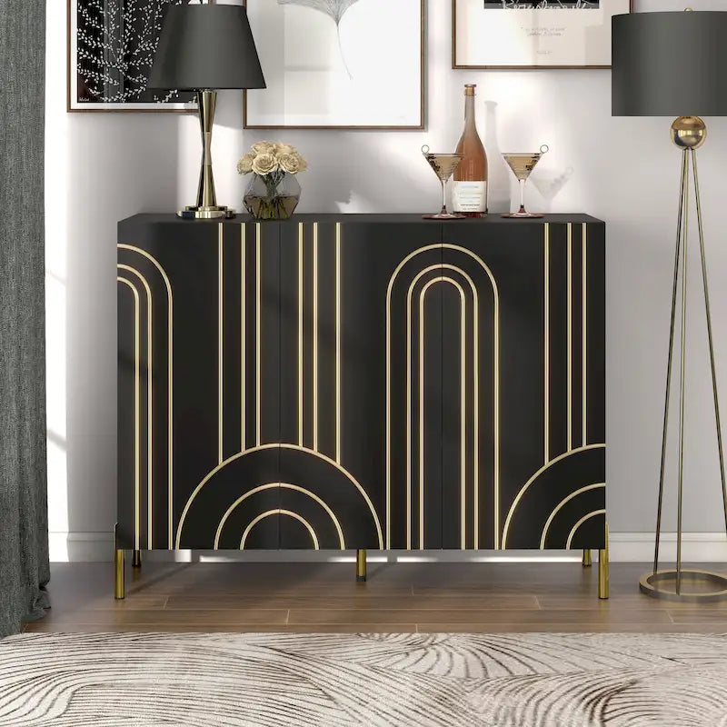 Modern 4-Shelf Sideboard Buffet with Storage Cabinet - Black/White