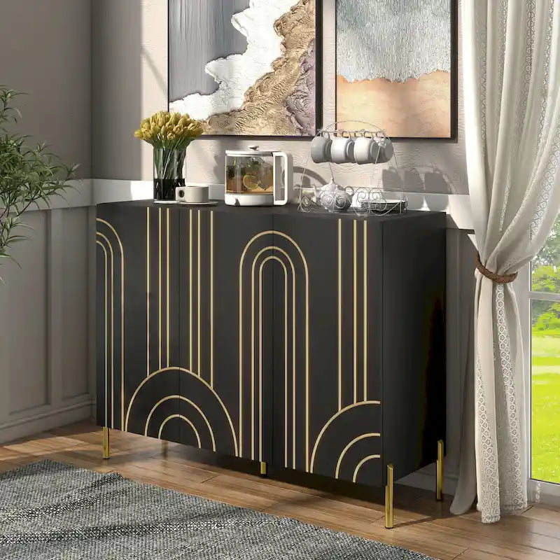 Modern 4-Shelf Sideboard Buffet with Storage Cabinet - Black/White