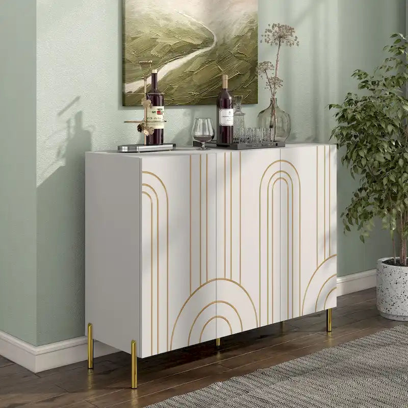 Modern 4-Shelf Sideboard Buffet with Storage Cabinet - Black/White