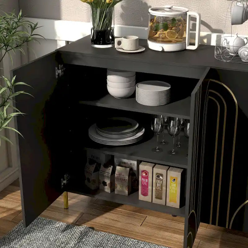 Modern 4-Shelf Sideboard Buffet with Storage Cabinet - Black/White
