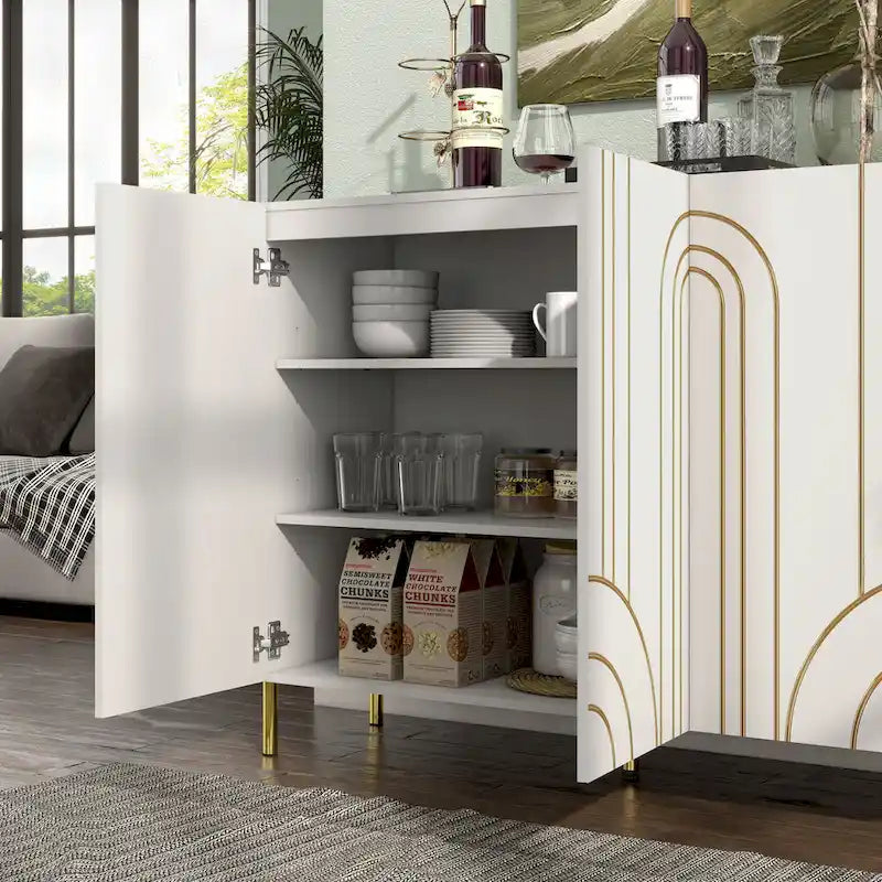 Modern 4-Shelf Sideboard Buffet with Storage Cabinet - Black/White