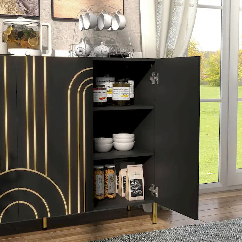 Modern 4-Shelf Sideboard Buffet with Storage Cabinet - Black/White