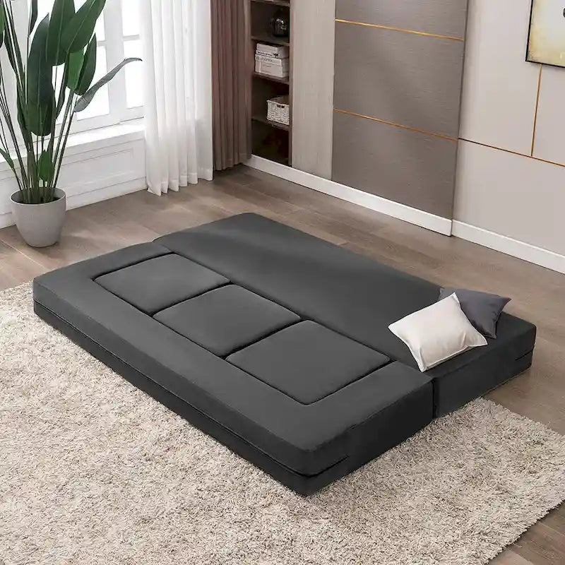 Queen Convertible Velvet Futon Sofa Bed with 3 Ottomans,Memory Foam,Foldable Mattress Floor Couch Sofa