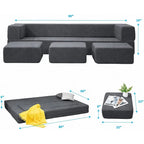 Queen Convertible Velvet Futon Sofa Bed with 3 Ottomans,Memory Foam,Foldable Mattress Floor Couch Sofa