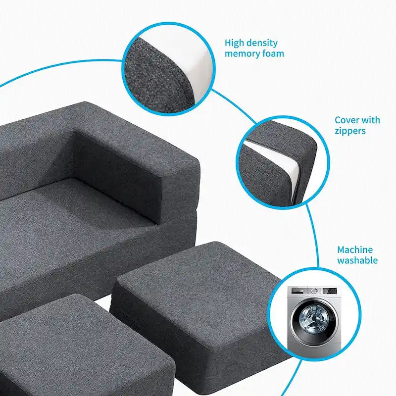Queen Convertible Velvet Futon Sofa Bed with 3 Ottomans,Memory Foam,Foldable Mattress Floor Couch Sofa