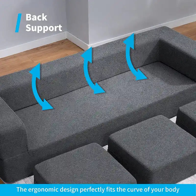 Queen Convertible Velvet Futon Sofa Bed with 3 Ottomans,Memory Foam,Foldable Mattress Floor Couch Sofa