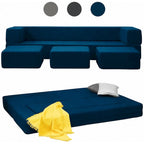 Queen Convertible Velvet Futon Sofa Bed with 3 Ottomans,Memory Foam,Foldable Mattress Floor Couch Sofa