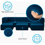 Queen Convertible Velvet Futon Sofa Bed with 3 Ottomans,Memory Foam,Foldable Mattress Floor Couch Sofa