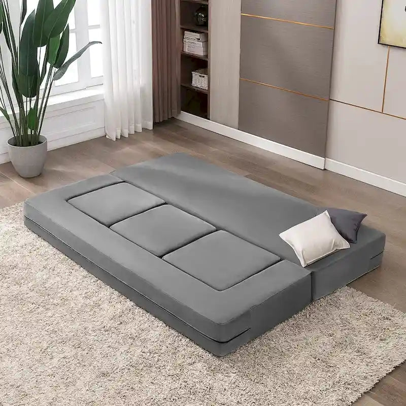 Queen Convertible Velvet Futon Sofa Bed with 3 Ottomans,Memory Foam,Foldable Mattress Floor Couch Sofa