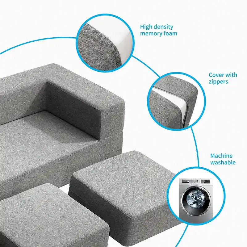 Queen Convertible Velvet Futon Sofa Bed with 3 Ottomans,Memory Foam,Foldable Mattress Floor Couch Sofa