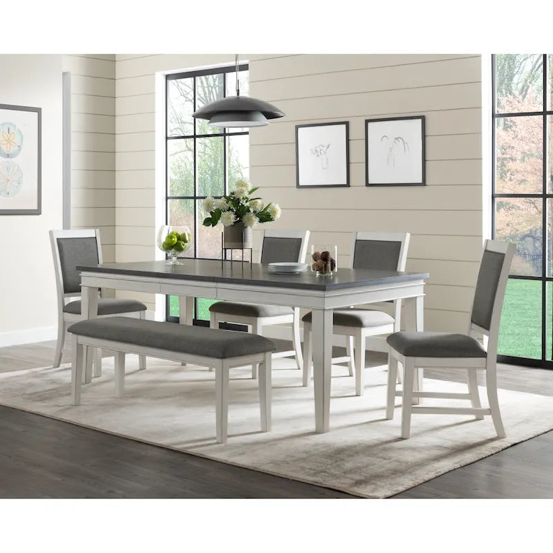 Extendable Dining Table - Antique White & Grey - Seats 6