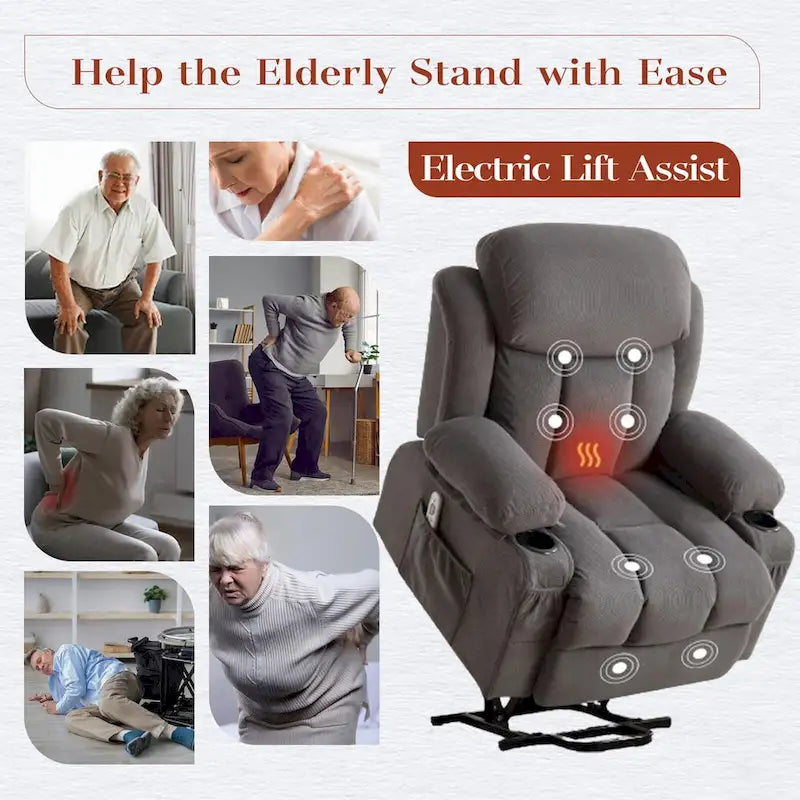 Power Lift Chairs Recliners, Heat & Massage, USB Port, Remote Control